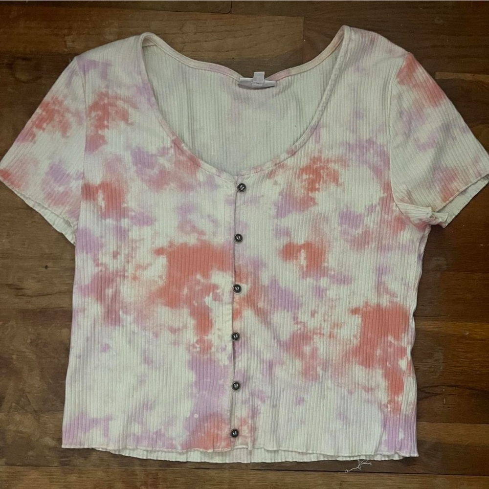 SO White and Pink Button Down Crop Top